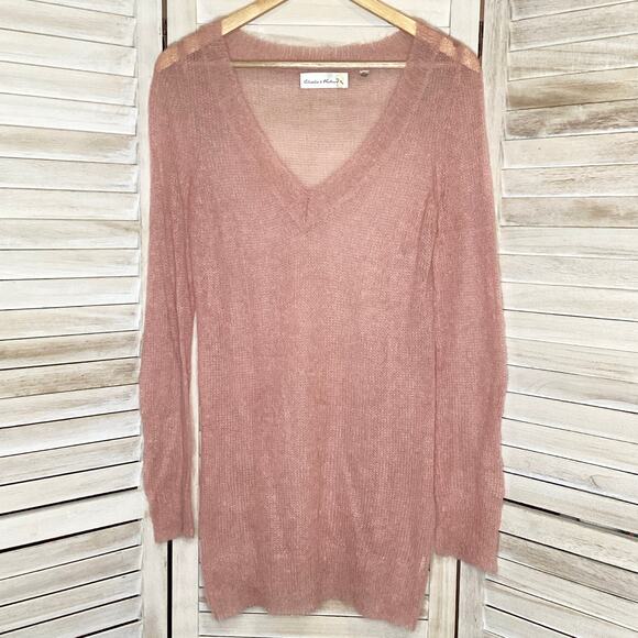 Anthropologie Charlie & Robin Savusavu Pink Mohair V Neck Tunic Sweater M - Picture 7 of 8